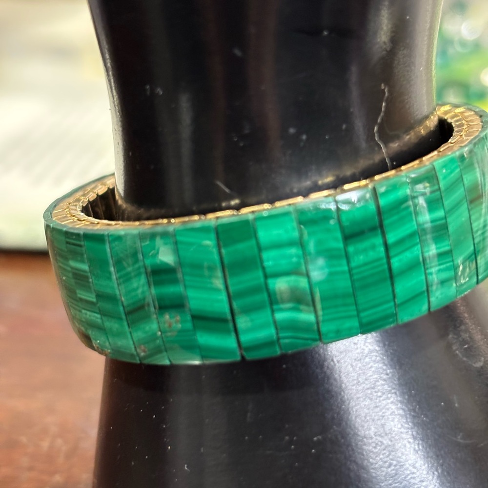 Vintage Malachite Stainless Steel Expansion Band Bracelet - Picture 5 of 8